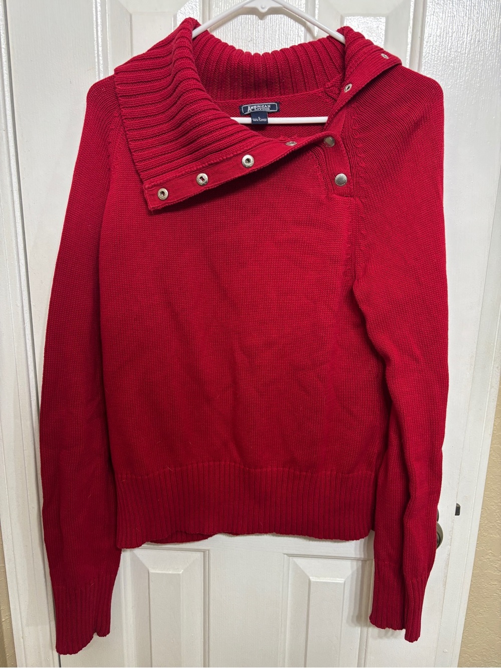 American Living Sweater Women's L Red Adjustable Turtle Neck Cotton Pullover